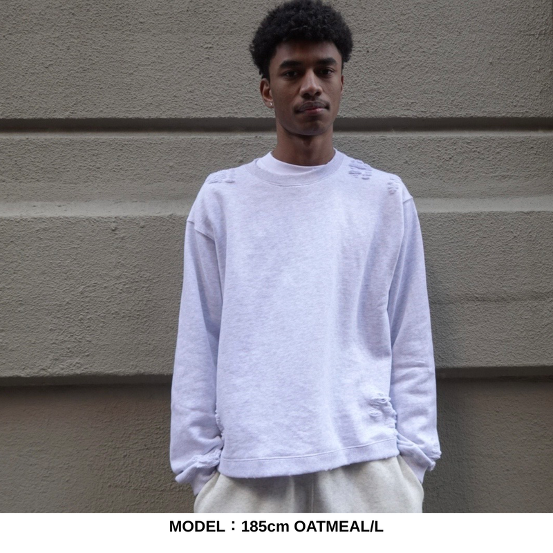 COMPACT FIT DAMAGED SHORT ショート丈 CREW SWEAT/裏パイル FRENCH