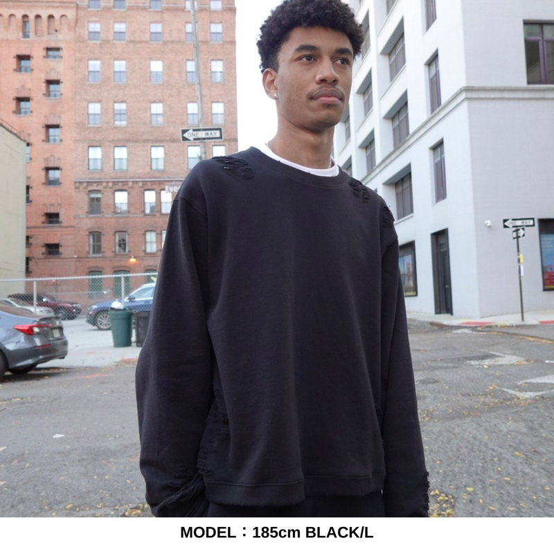 COMPACT FIT DAMAGED SHORT ショート丈 CREW SWEAT/裏パイル FRENCH