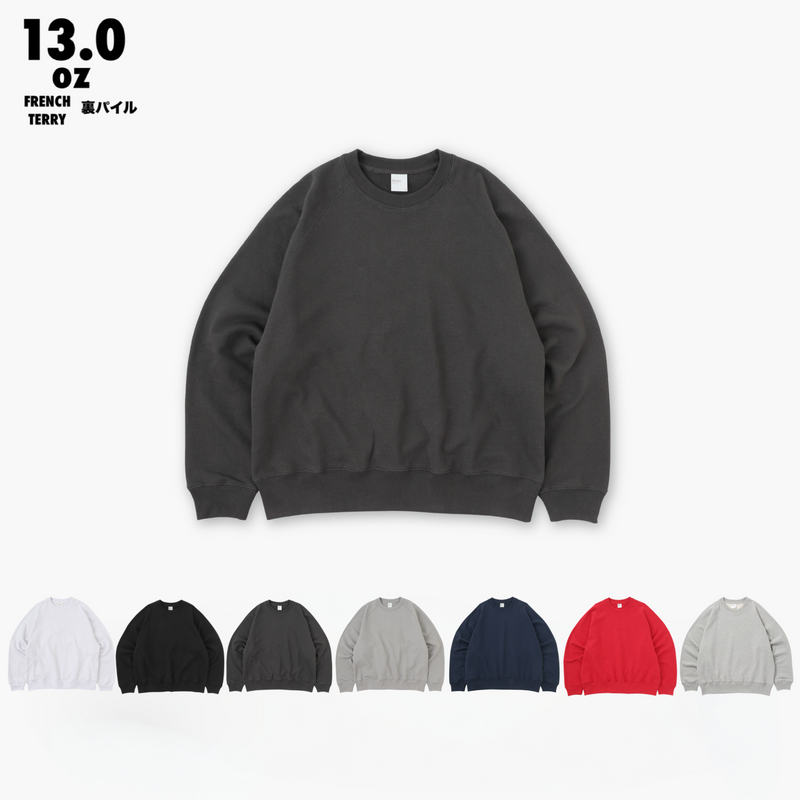 WRAP UP CREW SWEAT / RAGLAN SLEEVE / 裏パイル FRENCH TERRY 13.0oz