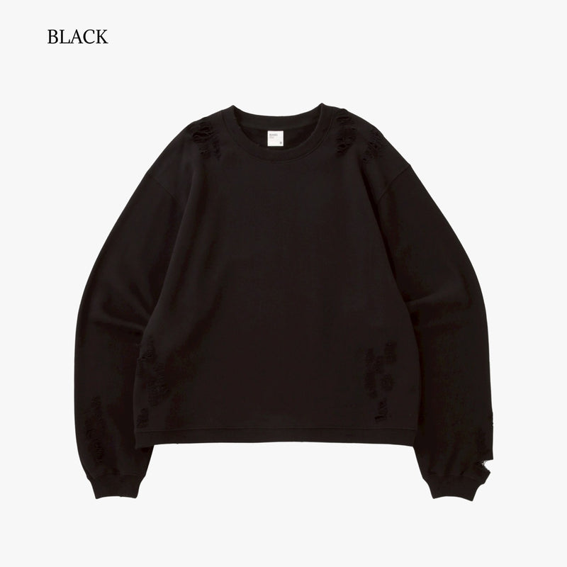 COMPACT FIT DAMAGED SHORT ショート丈 CREW SWEAT/裏パイル FRENCH